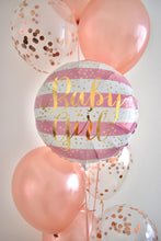 Load image into Gallery viewer, Baby Girl 18" gold dots foil round Balloon w/ 8 rosegold & confetti Balloon Bouquet