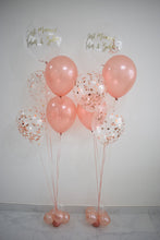 Load image into Gallery viewer, Just Married/engaged Personalized 24" Bubble w/ 8 Rose Gold confetti latex balloon bouquet gift