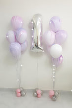 Load image into Gallery viewer, Single Foil Number with 2 bouquets of 6 unicorn Marble latex Balloons