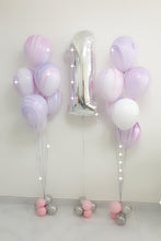Load image into Gallery viewer, Single Foil Number with 2 bouquets of 6 unicorn Marble latex Balloons